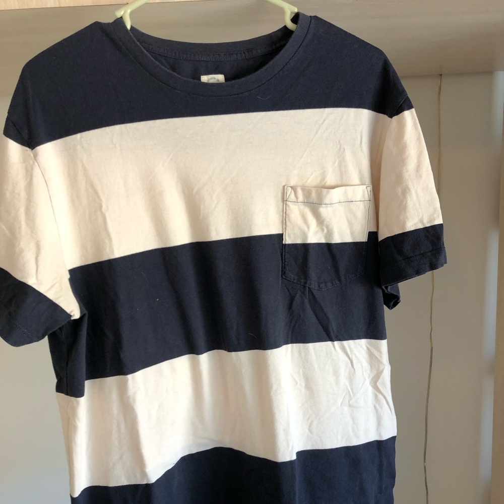 Jcrew blue and white striped short sleeved shirt